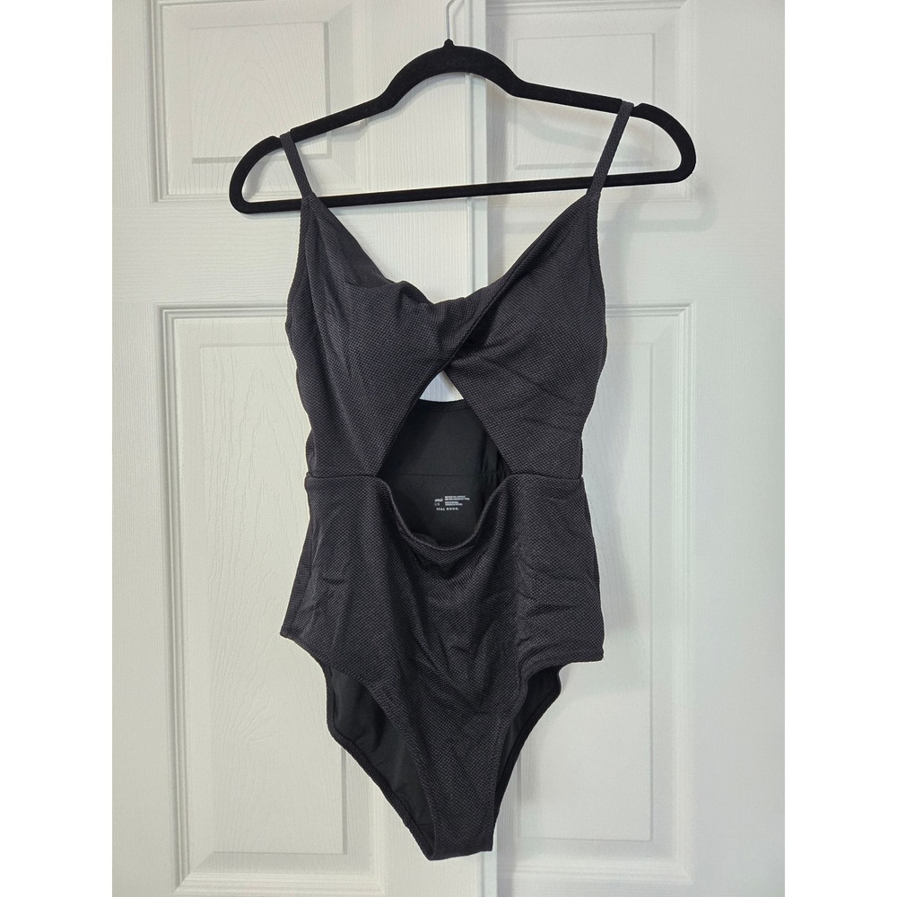 Aerie Real Good Black Twist Front Cutout One Piece Full Coverage Swimsuit L
